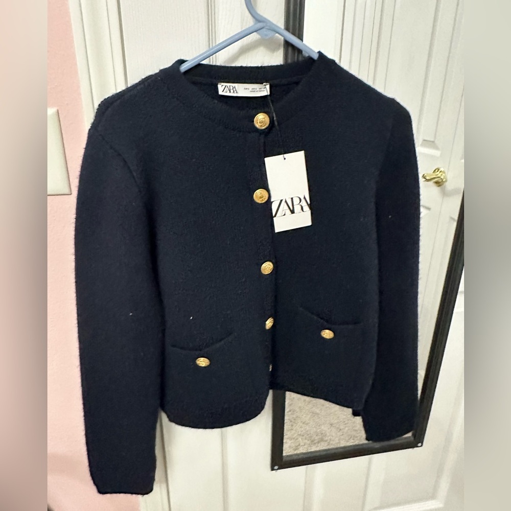 NWT Zara Navy Cardigan with Gold Buttons - Brand new!! ❤️ - Picture 2 of 4
